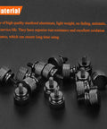 Ten Piece Pack Of 6-32 Thread Black Anodized Aluminum Thumb Screws With A Slick Finger Grip Design Great For Computer Cases Hard Drives And Psu Brackets Built Tough For No Sweat Assemblies Always on a dark background.