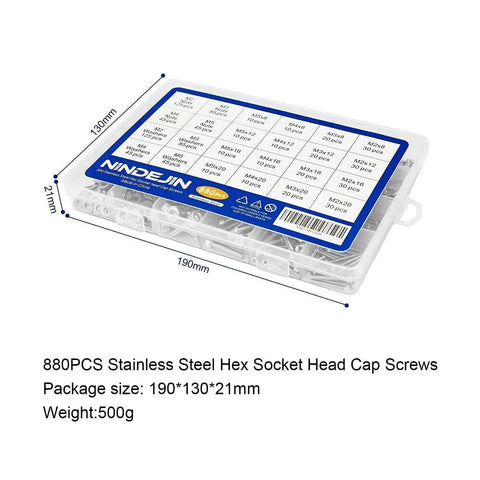 880Pcs Screw Nuts And Bolts Kit M2 To M5 Hex Socket Head Cap Screws Nuts Washers In 304 Stainless Steel With Allen Wrenches Pro Grade Metric Fasteners Set in plastic storage box