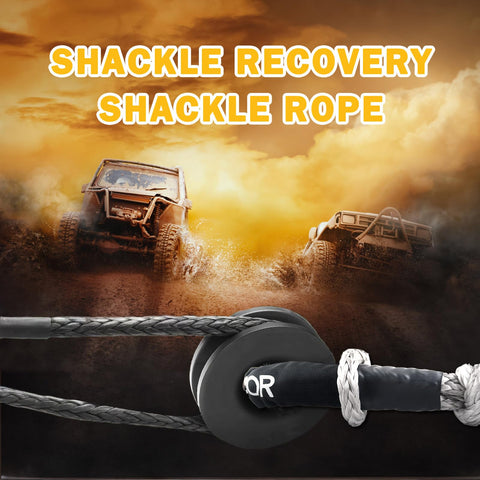Soft Shackle 0.5 Inch by 22 Inch With 56,000 Lbs Break Strength in action with off-road vehicles in background