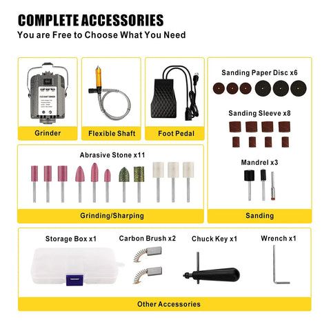 Complete accessory set for 1000W Flex Shaft Rotary Tool With 30000 RPM Speed, Pro Grade Electric Hanging Grinder Carver Kit.