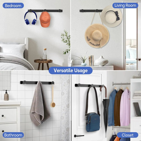 Heavy Duty Wall Mounted Hat Rack Four Pack, Slick Cap Organizer For Baseball Snapback Trucker Hats And Visors, No Drill Closet Storage Solution In Black With Three Easy Mount Options For Game Rooms Or Hallways