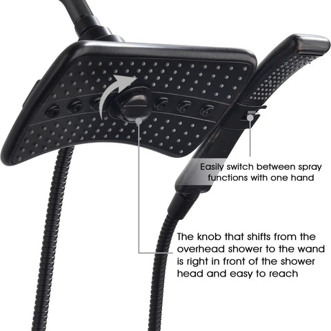 High Pressure Dual Shower Head System With Rainfall And Handheld Spray Oil Rubbed Bronze Finish Detachable Hand Shower 60 Inch
