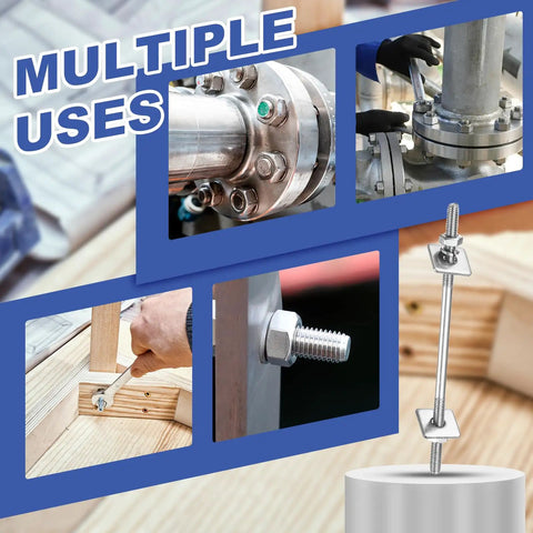 Durable M3x70mm Double Ended Threaded Stud Bolts Set 304 Stainless Steel 10 Pcs With Nuts Square Washers And Spring Washers 70mm Total Length With 25.5mm Thread On Each Side Ideal For DIY Home Fixups used on flange, wood, and pipe joints