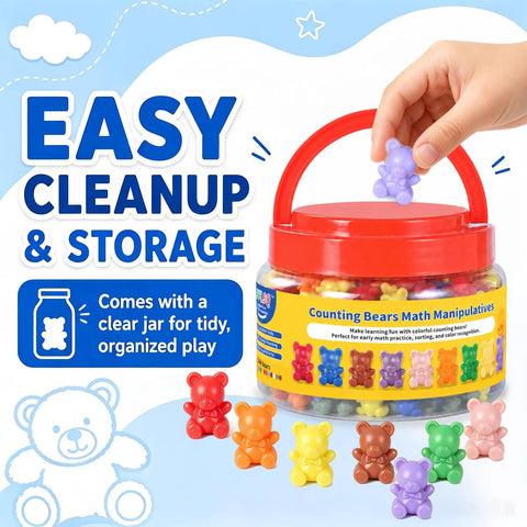 200 Pieces Counting Bears Set With Totally Awesome Color Sorting Toys For Preschool Kids Ages 3 Plus Easy Peasy Math Manipulatives in jar.