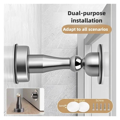 Stainless Steel Magnetic Door Stopper With Strong Hold Safety Catch For Interior Rooms And Bedrooms In Sleek Black Design mounted on a wall.