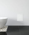 4 X 4 Inch Slick White Abs Plastic Access Panel For Drywall Walls Utility Service Hatch Door displayed in a modern bathroom setting.