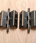 Antique Bronze Hinges Set For Wood Boxes And Cabinets, Vintage Style Door Hardware With 16 Screws, 8 Hole Crown Design