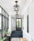Black 1 Light Pendant Light With Adjustable Chain For Kitchen Island And Dining Room Hallway Entryway And Foyer Modern Industrial Wire Frame Lantern Style Lighting That Looks Ultra Lit installed in hallway