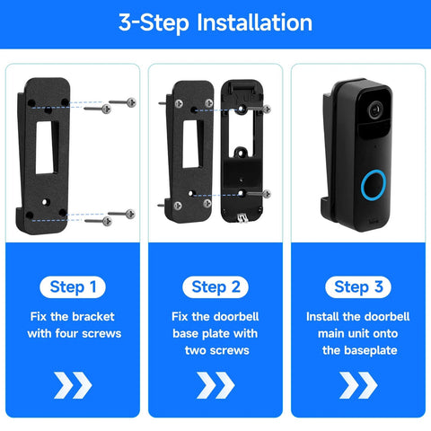Vinyl Siding Mount For 4-Inch Standard Vinyl Or Hardi Board Doorbell Camera Mount Black With Screws installation steps display
