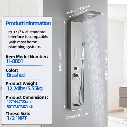 5 In 1 Shower Panel Tower With Powerful Rainfall Head And Body Massage Jet Plus Tub Spout And Handheld Sprayer Crafted From Brushed Gray 304 Stainless Steel Legit Luxury That Builds Differently For Daily Spa Vibes