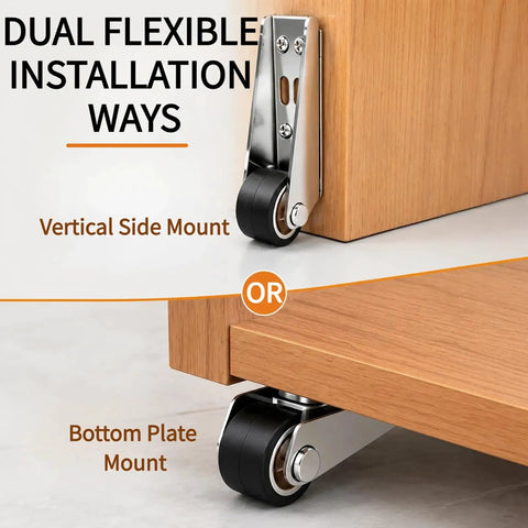Badass Heavy Duty Vertical Track Roller Wheel For Barn Doors And Drawers Featuring Rock Solid Rubber Casters Quiet Anti Sag Guide and Steel Core that Moves Smooth As Butter With Total Ease And Zero Fuss installation options for vertical side mount and bottom plate mount.