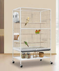 No Drama Spill Proof Bird Water Dispenser And Easy Fill Feeder Tray For Parrot Cages in large bird cage with multiple birds.