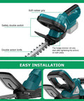 Cordless Hedge Trimmer With 20 Inch Dual Action Blade For Easy Shrub Pruning Works With 18V Battery Packs No Cord Lightweight Yet Powerful For Yard Garden Lawn Care Ideal For Landscaping Battery Not Included, showing soft rubber grip and safety switches