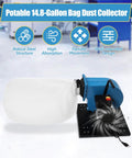 Rugged 1HP Dust Workhorse With 550 CFM Power And Rolling Wheeled Base Housing A 14.8 Gallon Filter Bag Dust collector setup with steel design.