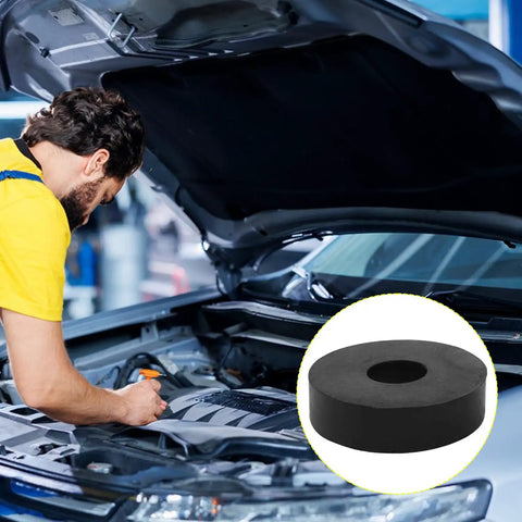 Rock Solid Rubber Spacers And Anti Vibration Washers 16 Piece Set 1.5 Inch Outer Diameter 0.5 Inch Inner Bore 3/8 Inch Thick Tough Shock Absorbing Pads For Vehicles Boats And Home Hardware Black with mechanic working under hood.