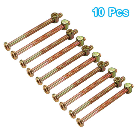 Set of 10 Heavy Duty Galvanized Hex Socket Bed Bolts, M6 x 80mm, carbon steel fasteners for DIY furniture assembly.