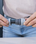 Close-up of hands using Five Eighth Inch Hose End Repair Kit for Garden Hose Fittings, Leak Repair Set With Secure Power Grip Connector.