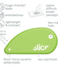 Green Slice micro-ceramic safety cutter, 2-pack with keyring hole, for opening boxes