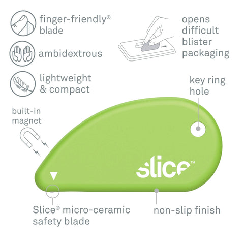 Green Slice micro-ceramic safety cutter, 2-pack with keyring hole, for opening boxes