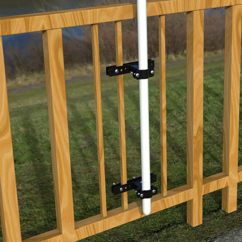 Heavy Duty Patio Umbrella Holder for Deck Rail and Balcony Attachments, easy clip on clamp stand, attached securely to railings