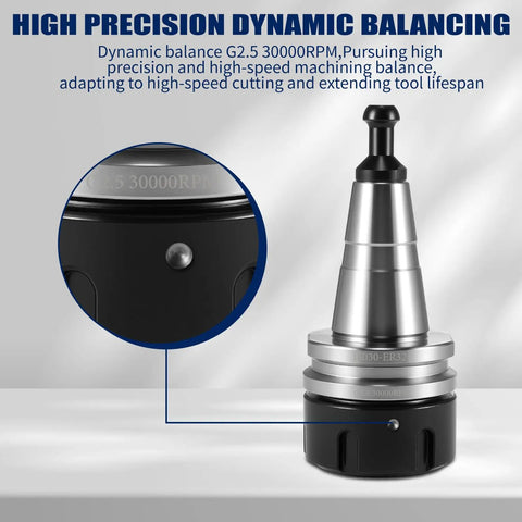 Pro Grade ISO30 ER32 Collet Chuck G2.5 Balanced Tool Holder 30000Rpm showcasing dynamic balance for high-speed precision machining.