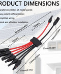 Solar Panel Parallel Connector Kit For 2 To 6 Panels Y Branch Cable Splitter dimensions and tool-free MC4 design.