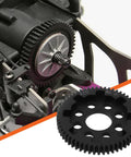 32P 0.8 Mod 57T Carbon Steel Spur Gear For Arrma 1/10 3S RC Cars installed in drivetrain and detailed view