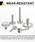 Four M4x6mm Flat Head Knurled Thumb Screws Built With Tough 304 Stainless Steel For Badger Tight Grip And Knockout Durability Ideal For Pc Tower Mods Graphics Card Mounting And SSD Swaps In Sleek Silver Shine, showing variety of sizes and textures.