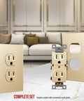 Elite Series Tamper Resistant Duplex Outlet With Screwless Wall Plate And Grounding Residential Grade 15A 125V Receptacle UL Listed Gold Finish