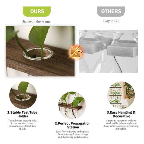 Comparison of stable test tube holder vs unstable holder in Your Go To Wall Hanging Propagation Station With Wooden Stand.