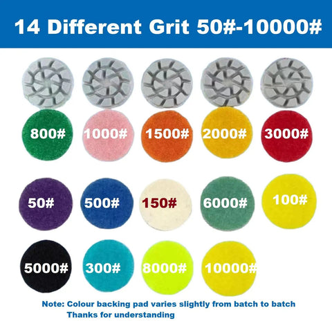 Mini Diamond Polishing Pad Set 1 Inch With 14 Grits From 50 To 10000 Water Sanding Discs Display
