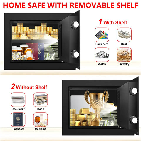 Go To Compact Fireproof And Water Resistant Home Safe With Digital Security, Combination Lock, Smart Alarm System, Removable Shelf