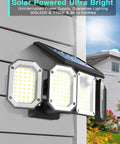 Solar Motion Sensor Lights Outdoor Five Head Flood Light Dope Bright 500LM 7700K Cool White mounted on house wall