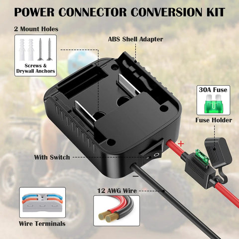 Power connector conversion kit with Two Pack Battery Adapters Compatible With Makita 18V Batteries For Power Wheel And Tools, DIY RC Cars.