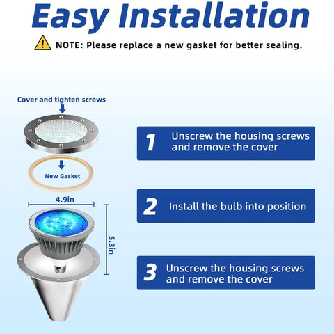 Waterproof 12V RGBW LED Pool Light Bulb For Inground Pools Dope Color Changing With Universal 12V Compatibility E26 And E27 Replacement installation guide