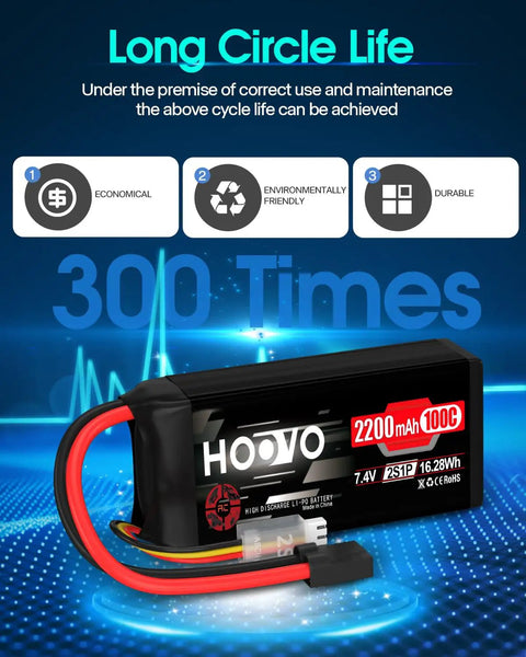 Shorty 2S 2200mAh 100C Lipo Battery 7.4V With TR Connector For FPV Racing Drones Quadcopters RC Planes Helis Cars 2 Pack
