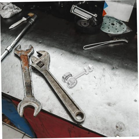 Stainless Steel Sliding Door Pulley With Double Bearings Heavy Duty V Groove Track Roller on workbench with tools