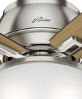 Close-up of Donegan 52 Inch Brushed Nickel Low Profile Ceiling Fan With Dope LED Light Kit And Pull Chain, Satin Nickel Frosted Glass