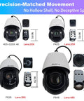 Built Tough 5Mp PoE Plus Auto Tracking Ptz Ip Security Camera Outdoor With Killer 72X Zoom And Smooth Ai Following Pro Dome featuring lens details.