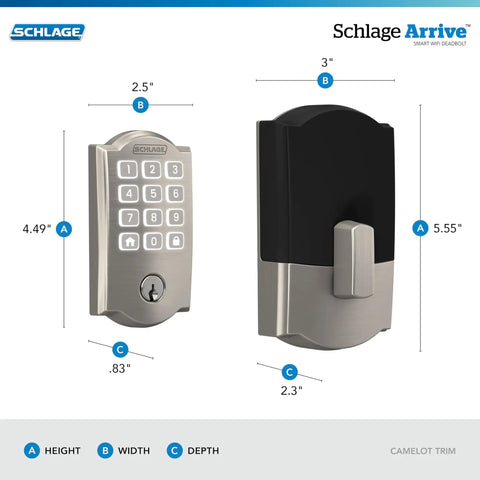 Smart Wifi Deadbolt Lock With App Managed Remote Access And Keyless Entry Door Hardware Featuring Camelot Trim In Satin Nickel For No Sweat Setup And Solid Crib Security