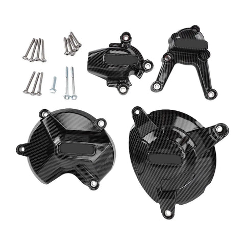 Straight Forward Fiberglass Nylon Engine Cover Set Replacement For Bmw S1000R 2009 To 2016 with carbon weave and mounting hardware.