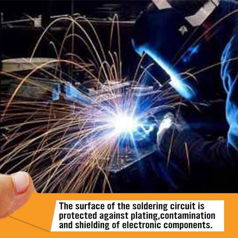 Person soldering with sparks, using High Temp Heavy Duty Polyimide Film Tape 2 Inch By 36 Yard For 3D Printing Soldering And Electronics.