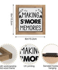 Six Inch Smores Station Sign Wooden Camper Decor with 'Making S'more Memories' text on rustic cedar frame for indoor use