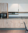 Modern kitchen with wooden cabinets featuring 6 pack finger edge pulls for cabinets 80mm length matte black concealed cabinet handles.