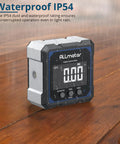 Pro Grade Digital Angle Finder With Laser Magnetic Box Level shown with waterproof IP54 rating on wooden surface