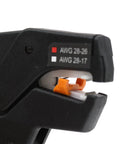 Close-up of Mini Stripax Plus Automatic Wire Stripper And Cutter for 28 to 18 AWG PVC and Teflon insulated wires.