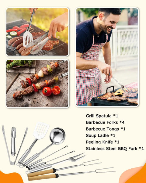 Ultimate Camping Cooking Utensil Set 33 Pcs Portable Cookware for Grilling and Camp Kitchen featured with grill tools and barbeque utensils.