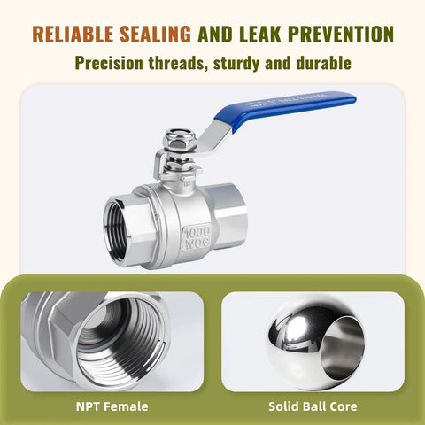 Two Pack Full Port Ball Valve Three Quarter Inch 304 Stainless Steel With NPT Female Ends And Heavy Duty Blue Vinyl Insulated Handle