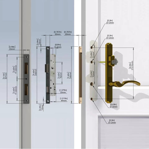 Detailed diagram of Top Tier Hinged Patio Door System With Slick Lever Handle Mortise Lock For Screen Storm Door Quick Fix Oil Rubbed Bronze.