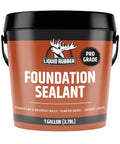 Pro Level Flexible Basement Waterproofing Sealant Keeps Your Foundation Bone Dry And Slams Leaks Dead In Their Tracks Heavy Duty One Gallon Black Coating For Contractors, 1 gallon Liquid Rubber foundation sealant in orange bucket.